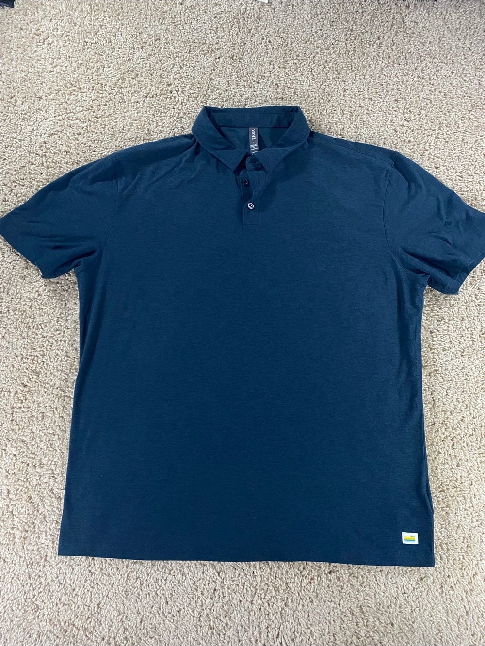 Vuori Strato Tech Performance Polo Stretch Golf Heathered Navy Blue Mens XL